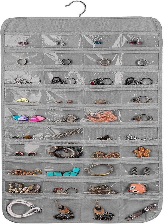 Blendmix Hanging Jewelry Organizer 48-Pocket Dual-sided Jewelry Storage for Jewelry Earring Necklace Bracelet Ring Storage Travel Holder, GREY - Image 1